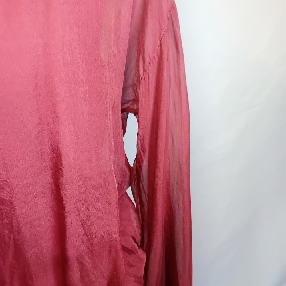 Y2K Femme Silk Blouson Hem Flowy Whimsigoth Burgundy Rose Blouse Sheer Sleeves M - Picture 12 of 16